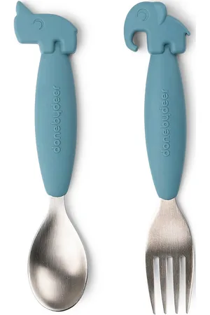 Done by Deer Easy-Grip Spoon And Fork Set Deer Friends Blue D By Deer Blue