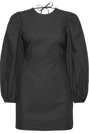 Ganni Cotton Poplin Open Back Mini Dress Black