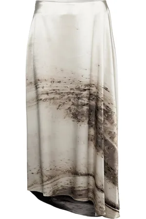 Calvin Klein Travertine Print Asymetric Skirt White