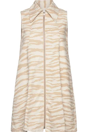 Ganni Print Denim Mini Dress Cream