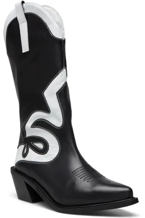 ALOHAS Mount Texas Black White Leather Boots Black