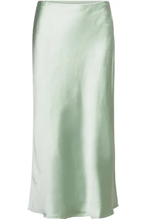 MANGO Midi Satin Skirt Green