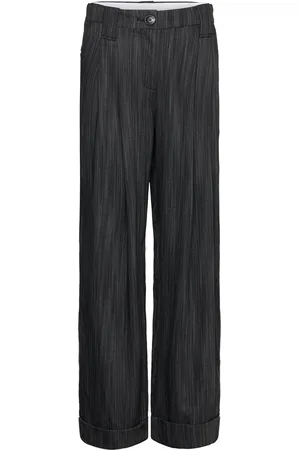 Ganni Drapey Stripe Suiting Mid Waist Pleat Pants Grey