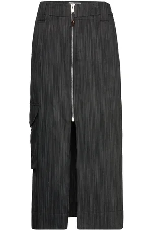 Ganni Drapey Stripe Suiting Maxi Skirt Black