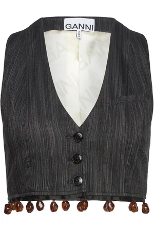 Ganni Drapey Stripe Suiting Waistcoat Black