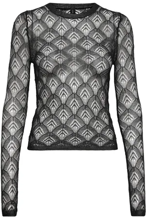 MANGO Geometric Openwork T-Shirt Black