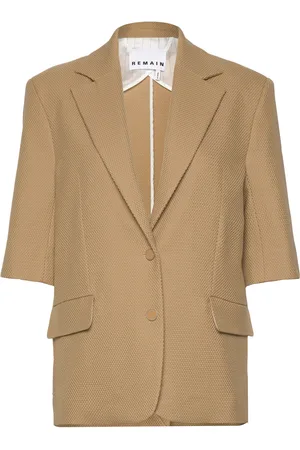 REMAIN Birger Christensen Weave Short Sleeve Blazer Beige