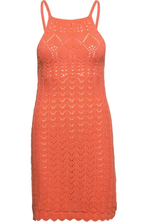 MANGO Halter-Neck Knitted Dress Orange