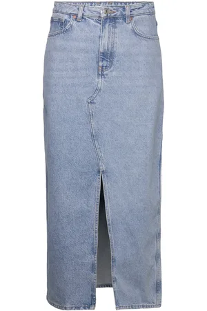 MANGO Slit Denim Skirt Blue