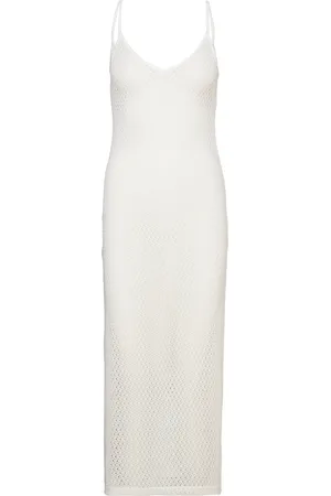 MANGO Long Openwork Knitted Dress White