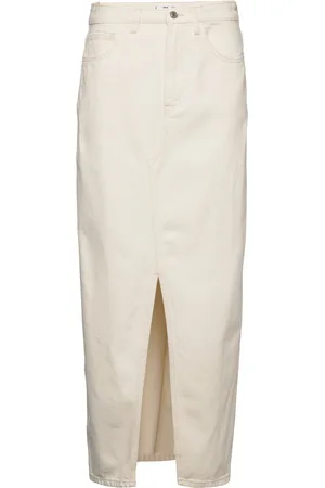 MANGO Slit Denim Skirt Beige