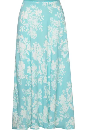 MANGO Floral Long Skirt Blue