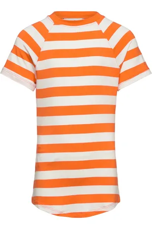 MANGO Striped Print T-Shirt Orange