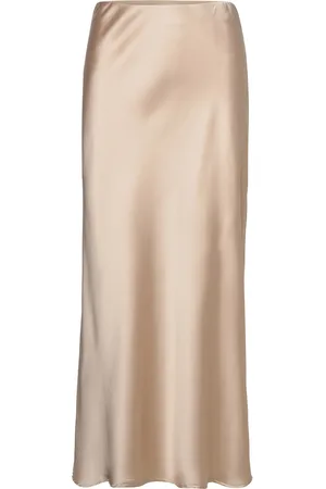 Object Objsateen Mw Ancle Skirt Div Beige