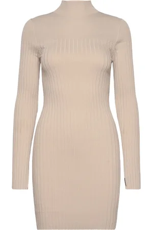 Calvin Klein Iconic Rib Mini Knit Dress Ls Beige