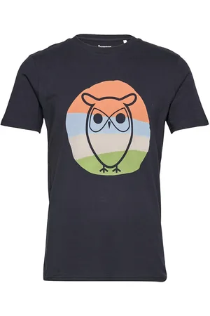 Knowledge Cotton Apparal Alder Colored Owl Tee - Gots/Vegan Blue