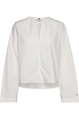 Tommy Hilfiger Cotton Solid V-Neck Blouse Ls White