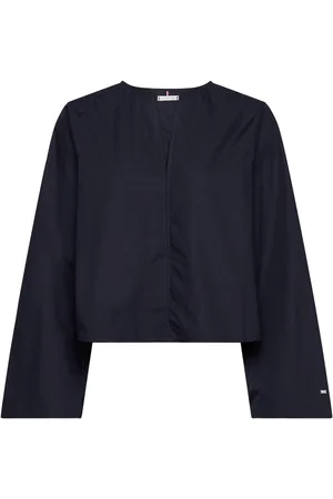 Tommy Hilfiger Cotton Solid V-Neck Blouse Ls Navy