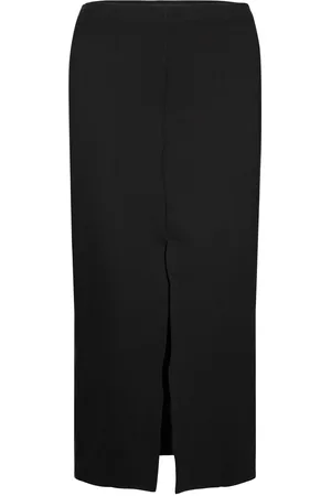 MANGO Midi-Skirt With Front Slit Black