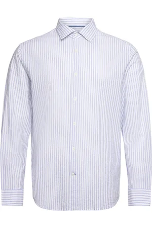 MANGO 100% Cotton Seersucker Striped Shirt Blue