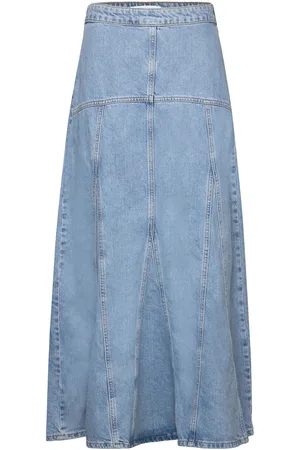 MANGO Long Denim Skirt With Seams Blue