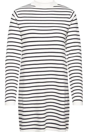 MANGO Striped Jersey Dress White