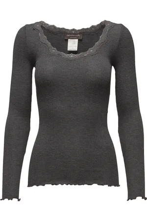 Rosemunde Rwbabette Ls U-Neck Lace T-Shirt Grey