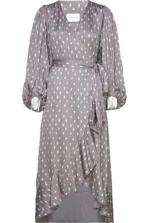 By Malina Blossom Printed Wrap Midi Dress Grey