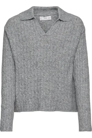 MANGO Knitted Polo Neck Sweater Grey