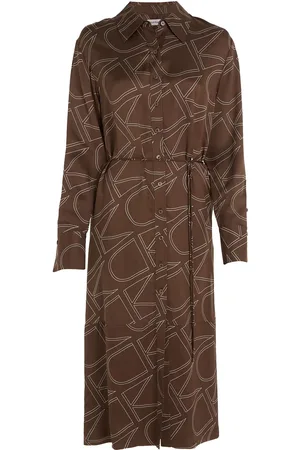 Calvin Klein Viscose Twill Shirt Dress Brown