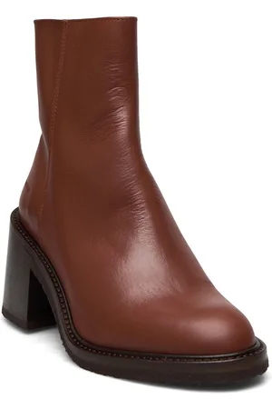 ANGULUS Bootie - Block Heel - With Zippe Brown