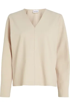 Calvin Klein Structure Twill V Neck Ls Top Beige
