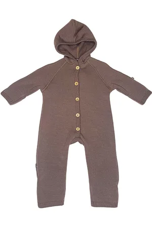Smallstuff Jumpsuit Merino Wool W. Buttons And Hoodie, Rose Brown Brown