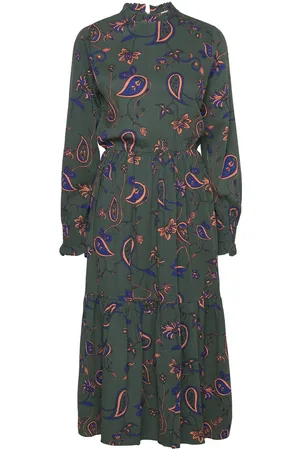 Tamaris Balsas Aop Volant Dress Ruffle Collar Green