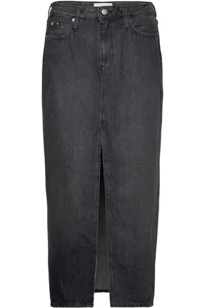 Calvin Klein Front Split Maxi Denim Skirt Black