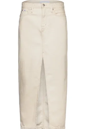 Calvin Klein Front Split Maxi Denim Skirt Cream