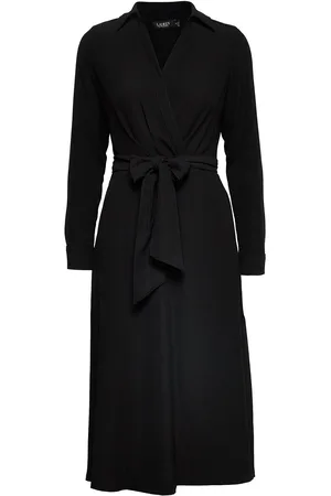 Ralph Lauren Long-Sleeve Georgette Midi Dress Black