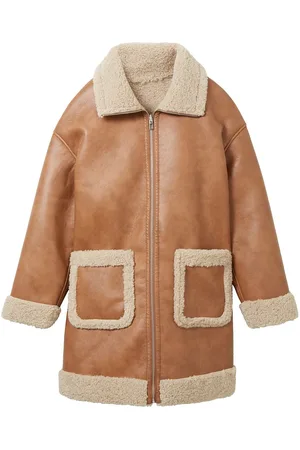 TOM TAILOR Reversible Shearling Coat Brown
