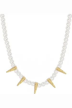Bud to rose Spike & Pearl Necklace Gold White