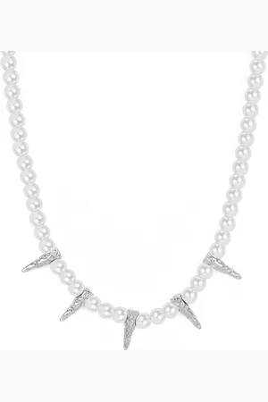 Bud to rose Spike & Pearl Necklace Gold White