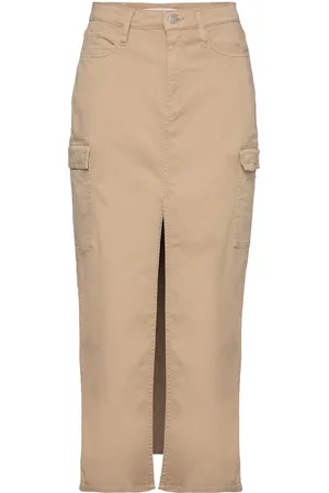Calvin Klein Front Split Twill Maxi Skirt Beige