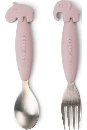 Done by Deer Easy-Grip Spoon And Fork Set Deer Friends Powder D By Deer Pink
