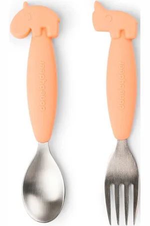 Done by Deer Easy-Grip Spoon And Fork Set Deer Friends Coral D By Deer Orange