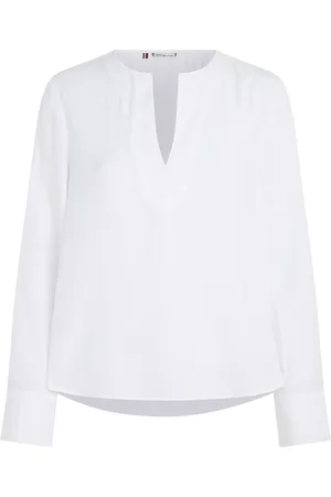 Tommy Hilfiger Viscose Crepe V-Neck Blouse White