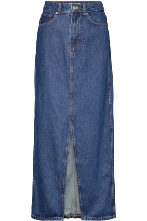 MANGO Slit Denim Skirt Blue