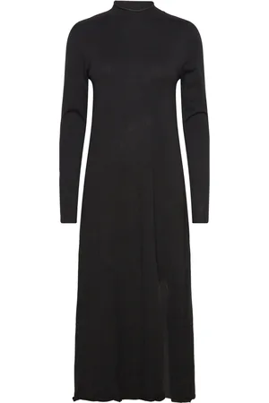 MANGO Knitted Dress With Side Slit Black