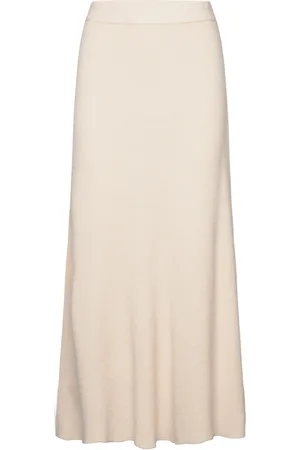 MANGO Ribbed Midi Skirt Cream