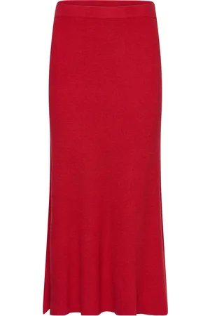 MANGO Ribbed Midi Skirt Red