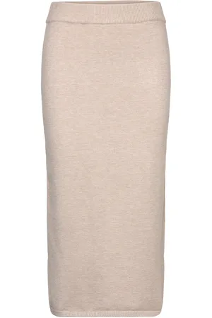 MANGO Ribbed Midi Skirt Beige