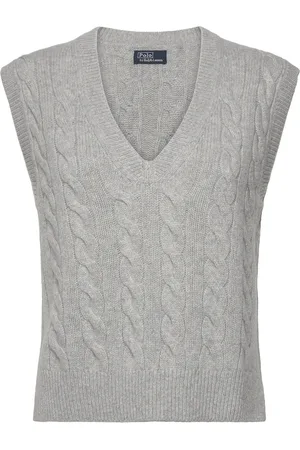 Ralph Lauren Cable Wool-Cashmere V-Neck Sweater Vest Grey